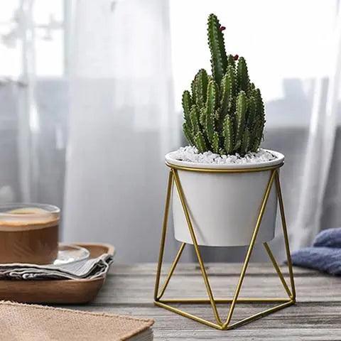 Blenda - Nordic Geometric Rack BO-HA White Pot / Gold Rack