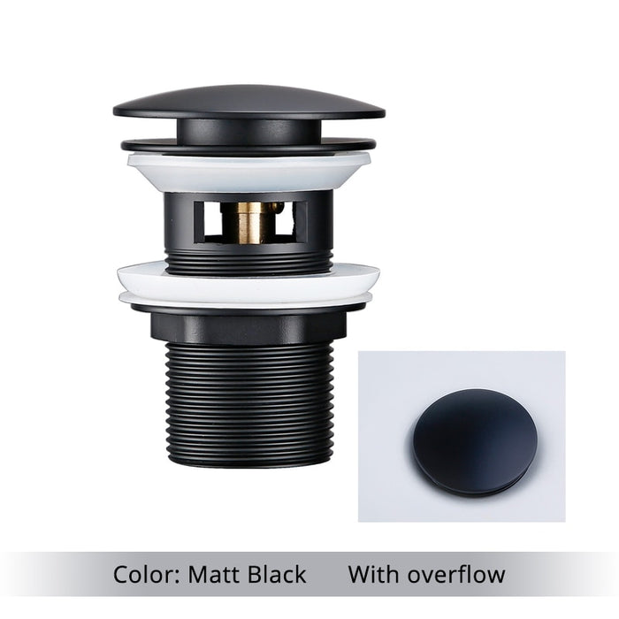 Mirja - Bathroom Sink Drain Pop Up Drain Bathroom Sink Stopper  BO-HA Matter Black With Overflow 