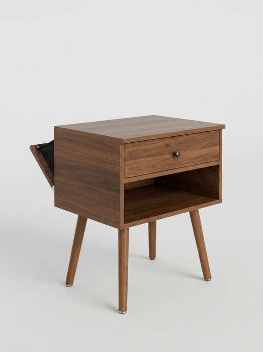 Hallvard - Mid Century Modern Nightstand Walnut Solid Wood Nightstand Small Bedside Table