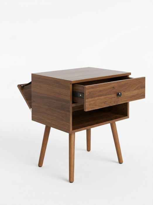 Hallvard - Mid Century Modern Nightstand Walnut Solid Wood Nightstand Small Bedside Table