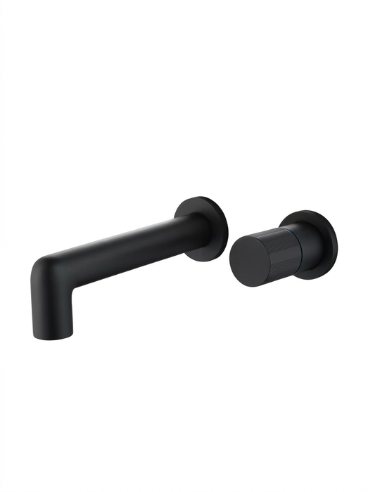 Grifo de baño de pared negro mate - Idun monomando con placas redondas sobre fondo blanco liso