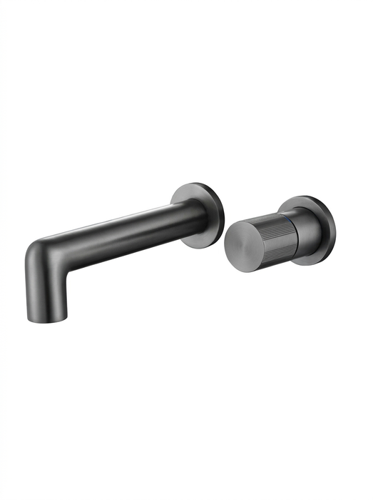 Grifo de baño moderno en gris cepillado: Idun monomando de pared con caño y palanca gris metal