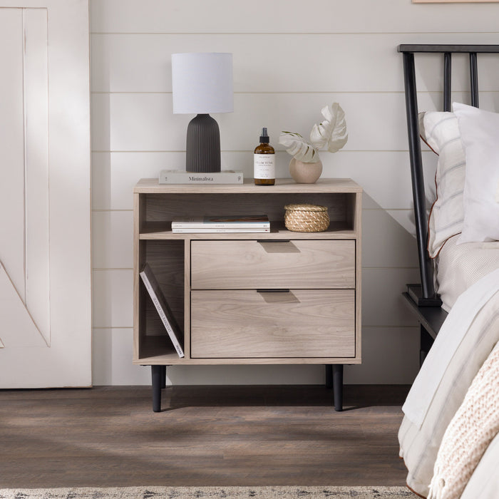 Eadric - Modern Nightstand with Drawers and Shelves Birch  BO-HA   