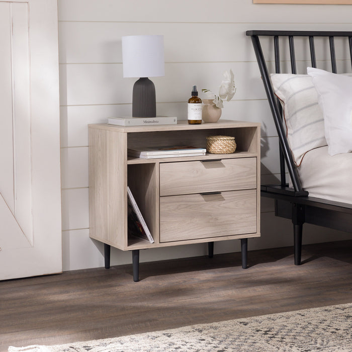 Eadric - Modern Nightstand with Drawers and Shelves Birch  BO-HA   