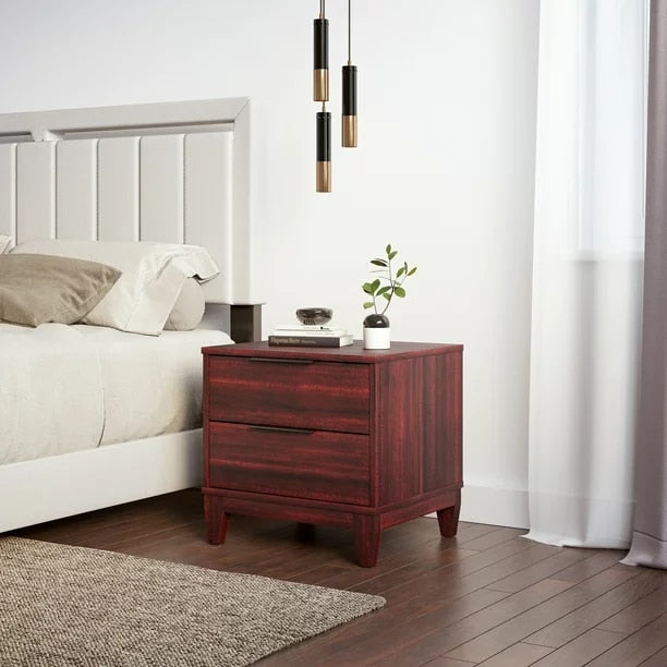 Torvald - Modern Double Drawer Black Nightstand Small Bedside Table  BO-HA Cherry  