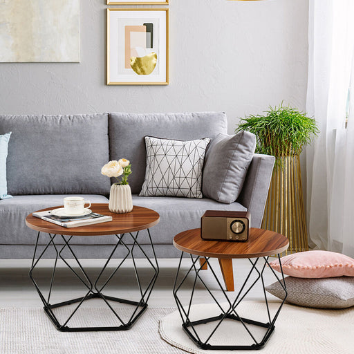 Ester - Round Wood Coffee Table Set of 2 Oval Coffee Table  BO-HA   