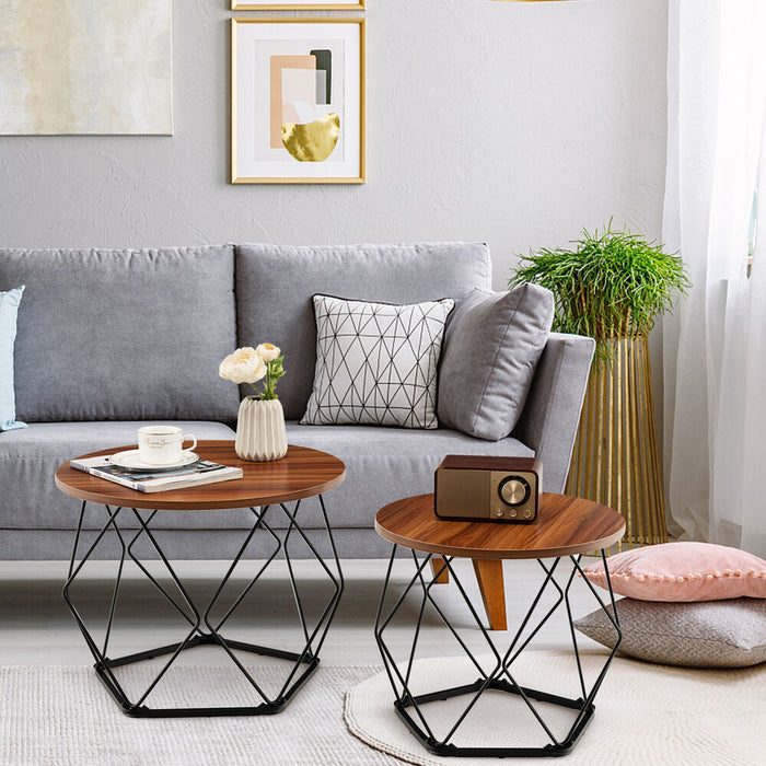 Ester - Round Wood Coffee Table Set of 2 Oval Coffee Table  BO-HA   