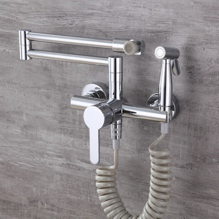 Saria - Wall Mounted Nordic Pot Filler Faucet Kitchen Faucet with Sprayer  BO-HA Chrome With Sprayer 