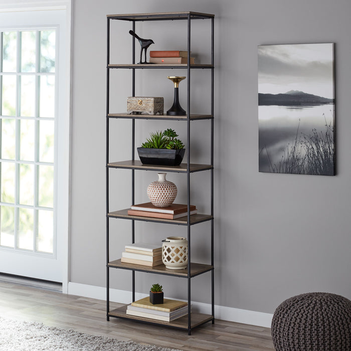 Inkeri - 6-Shelf Gold Metal Frame Bookcase  BO-HA Rustic Brown  