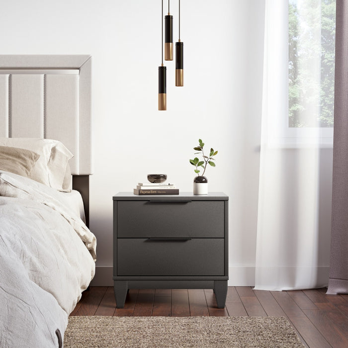 Torvald - Modern Double Drawer Black Nightstand Small Bedside Table  BO-HA   