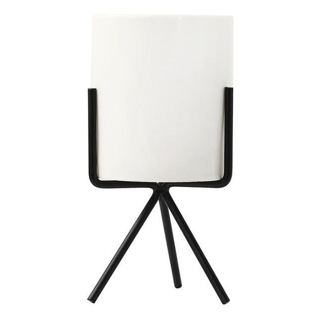 Ida - Ceramic Flower Planters with Modern Stand  BO-HA L Black Without hole 