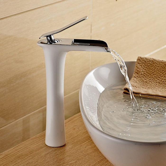Margareta - Waterfall Single Handle Basin Faucet  BO-HA White & Chrome  