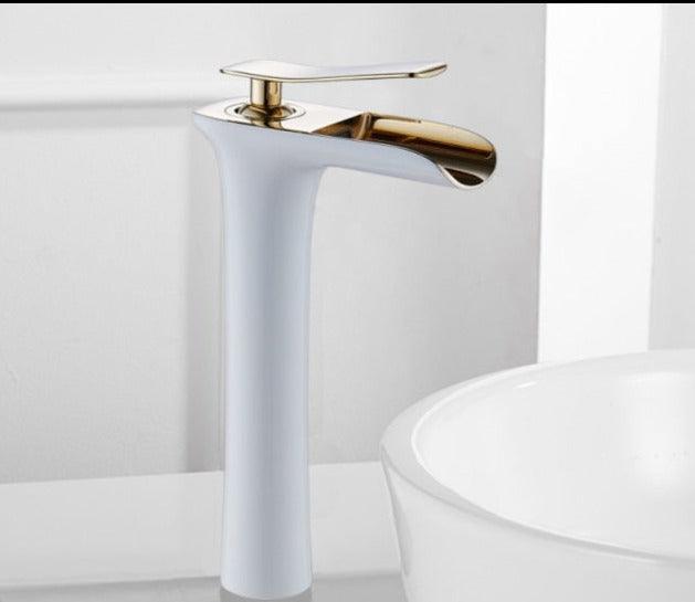 Margareta - Waterfall Single Handle Basin Faucet  BO-HA White & Gold  